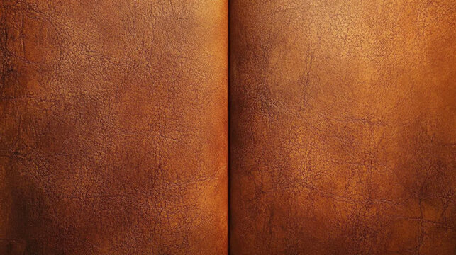 Old Leather Bound Book With Empty Pages Open on a Wooden Table in a Cozy Room