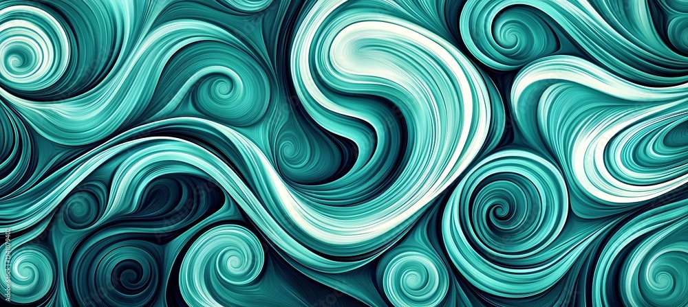 Poster a vibrant cyan backdrop with minimalist abstract spiral pattern, creating a unique and polished back