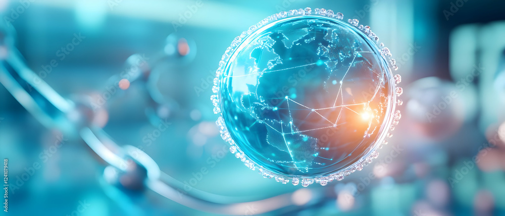 Poster a futuristic globe representing global connectivity and advanced technology in a digital age.