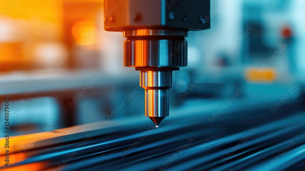Poster advanced cnc machine precisely crafting intricate metal parts in a brightly lit futuristic manufactu
