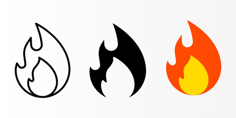 Fire icon set. fire flame sign. for mobile concept and web design. vector illustration on white background