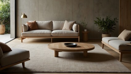 Modern Living Room with Wood Furniture, Light Upholstery, and Neutral Palette

