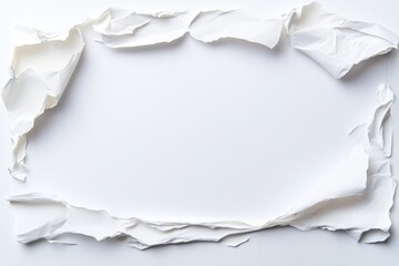 Fototapeta premium A textured frame of torn white paper, creating a clean, empty space in the center, ideal for displaying content or artistic designs.