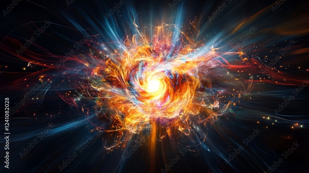 Poster captivating cosmic swirl in vibrant colors creating a mesmerizing display of light and energy