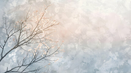 Painting of light reflection on wall with branch. Watercolor pastel colors aesthetic minimalism background with neutral style. Empty wall with color gradients as elegant and simple backdrop