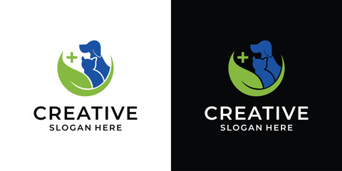 Health Medical Animal Pet Care with dog and cat logo design vector