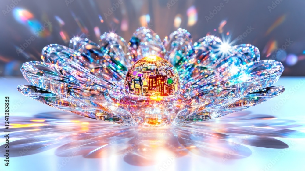 Aufkleber intricate crystal design with vibrant patterns reflecting light in 4k resolution
