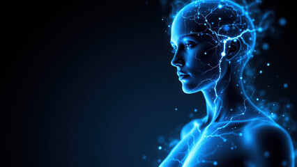 Naklejka premium A stylized illustration of a human head with a visual metaphor for VNS or vagus nerve stimulation, showcasing electric sparks emanating from the brain area.