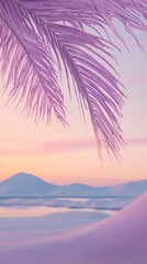 Lavender Sunset: Palm Fronds Framing Serene Landscape