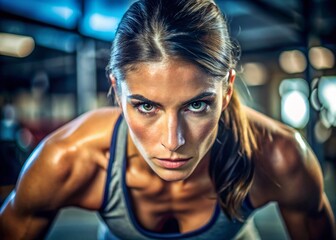 Obraz premium Focused Fitness: Determined Woman Achieving Fitness Goals