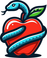 The original sin, the forbidden fruit. simple logo of snake with red apple