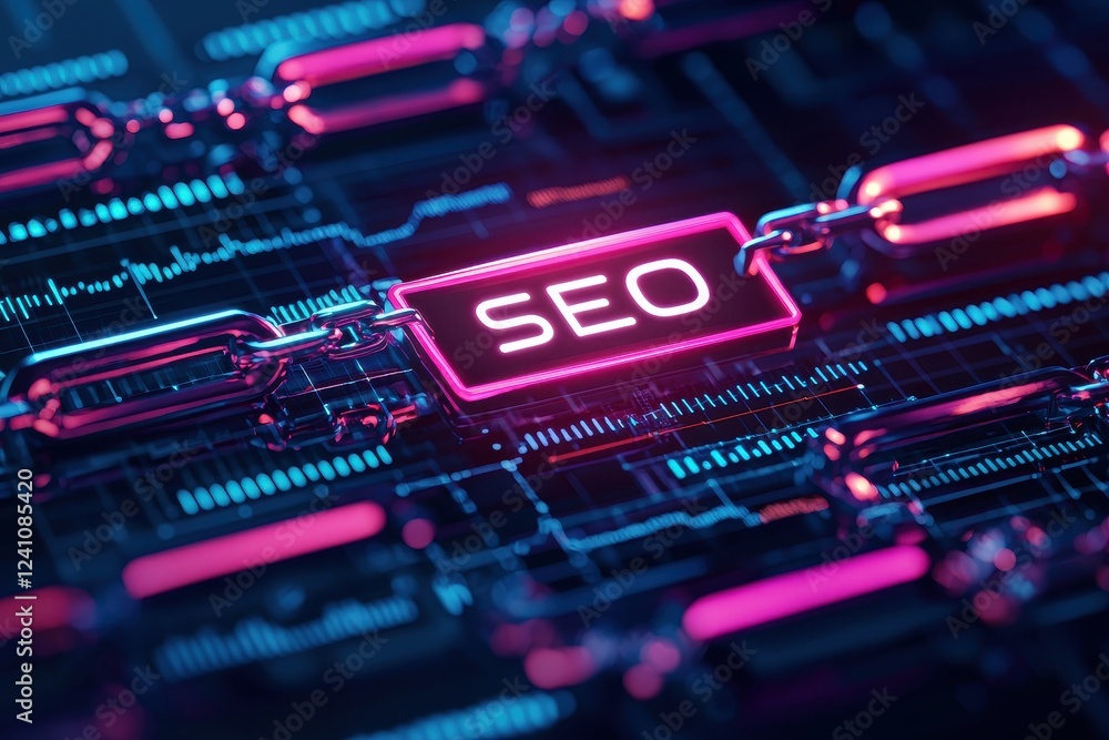 Aufkleber a vibrant digital representation of seo, featuring interconnected links and a modern design, symboli