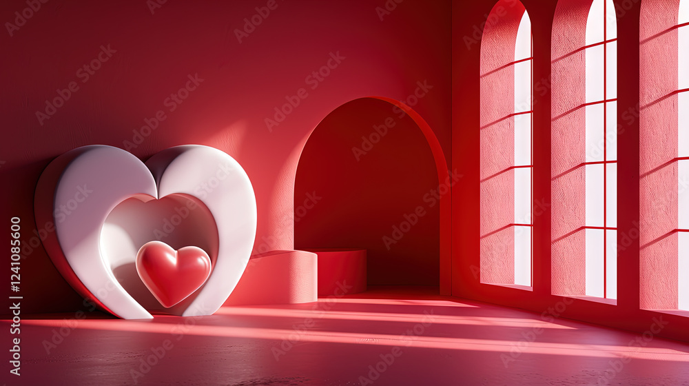 Poster valentine day abstract composition with heart in 3d style.
