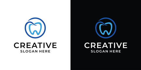 Simple dental with circle line logo design vector