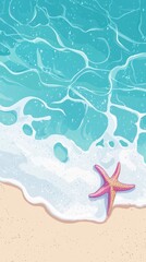 Starfish on serene sandy beach with turquoise waves