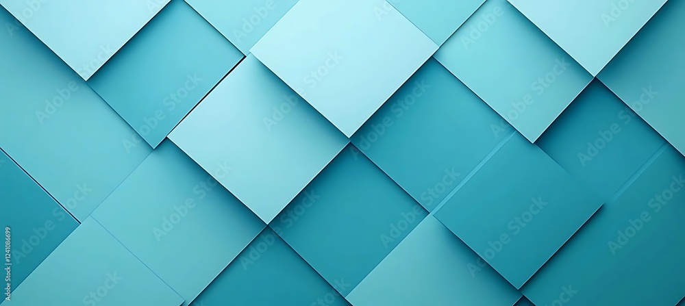 Poster a bold cyan monochrome background designed with repeating diamond shapes, offering a sleek and artis