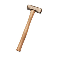 Heavy wooden mallet for industrial and crafting tasks with a sturdy handle.