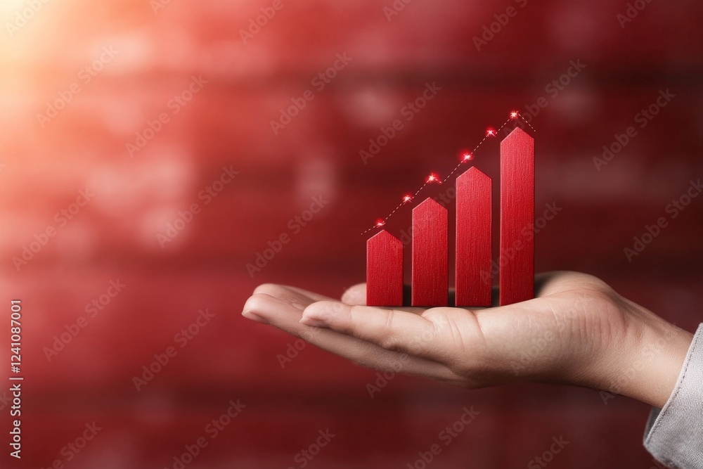 Poster a simple vector icon of a hand holding a slow-growing bar chart, representing stable investment grow