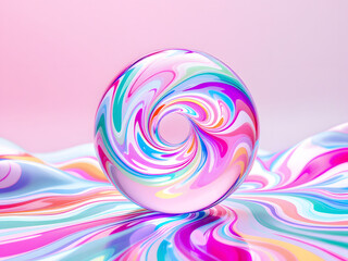 Vibrant Spiral Sphere: A Kaleidoscope of Color in Motion and Reflection