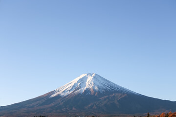 View of landscape fuji mountain in winter at Lake Kawaguchi