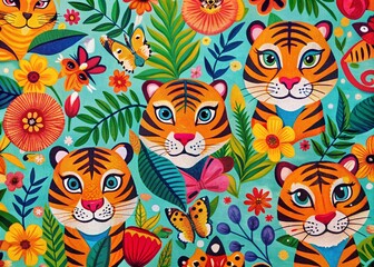 Obraz premium Funny Tiger Pattern for Textile Design: Repeating Texture for Fabric & Surface