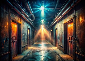 Futuristic Corridor: Hope in Darkness - Stock Photo
