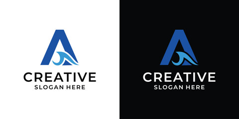 Initial letter A with wave logo design vector