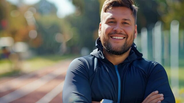 This supportive trainer motivates plus-size individuals during their weight loss journey at the track.