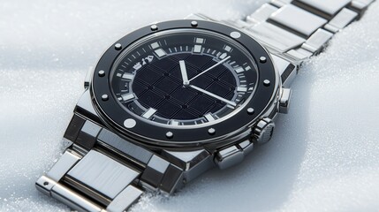 Sleek Metal Wristwatch on a Frothy Surface