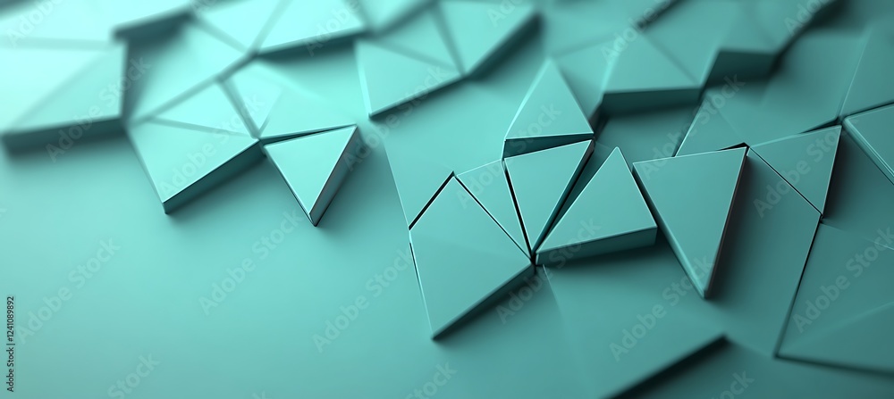 Poster a minimalist cyan background with an abstract arrangement of triangular shapes, producing a dynamic 
