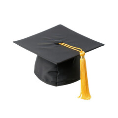 A black graduation cap with a golden tassel, symbolizing academic achievement.