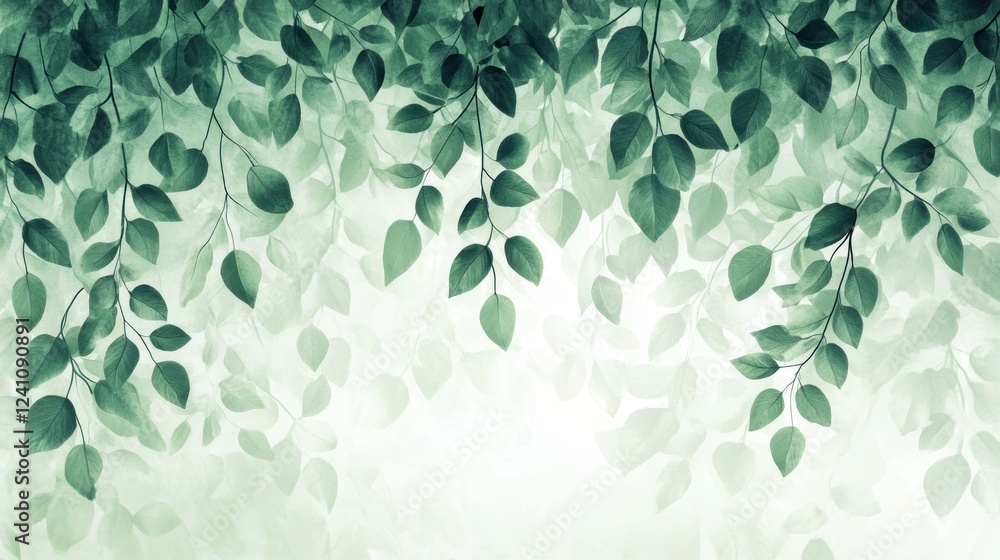 Poster subtle pattern of soft green leaves in various shades with a light background