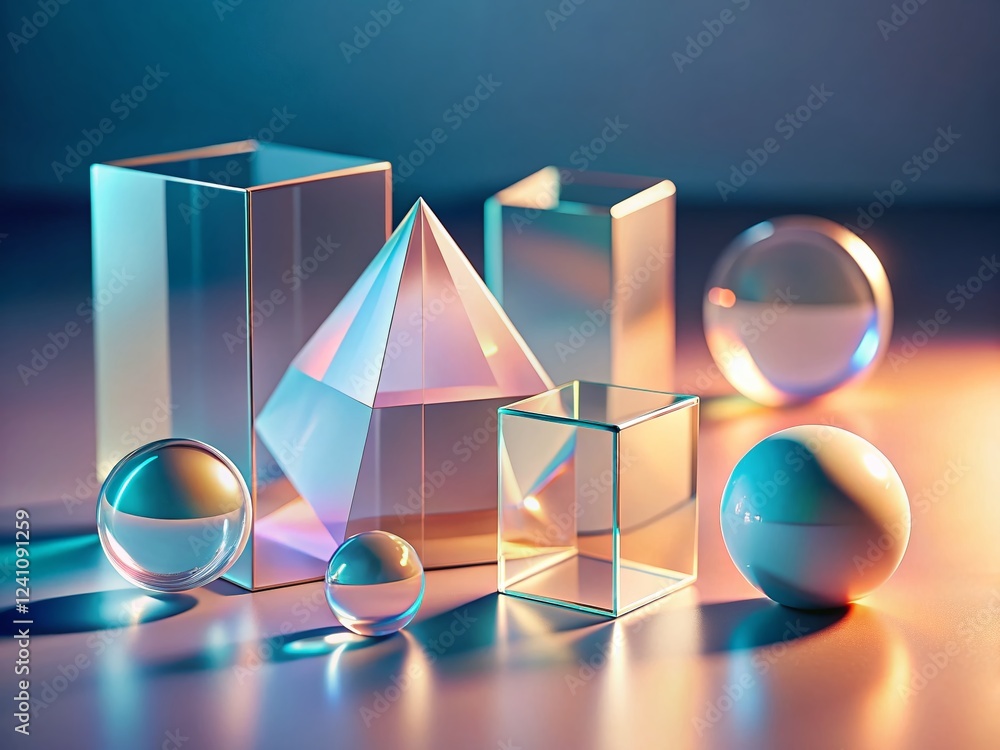 Poster glass morphism geometric shapes: low-light abstract design elements