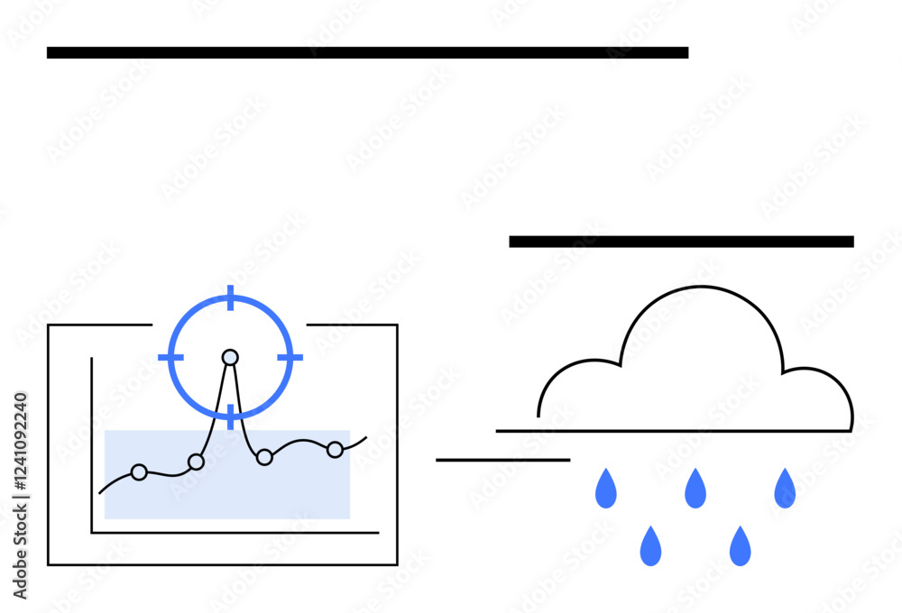 Poster trend graph with a target focus, rain cloud with droplets. ideal for weather forecasting, analytics,