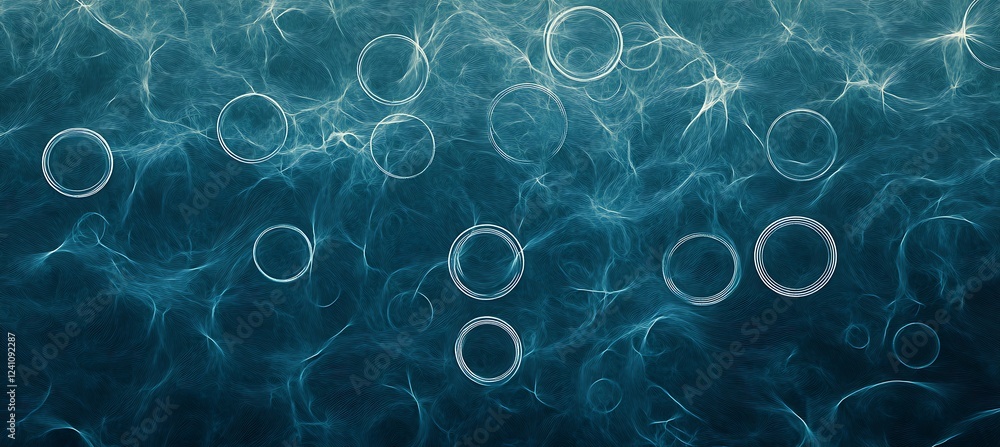 Poster a deep cyan monochrome backdrop with circles of various sizes, offering a clean and stylish backgrou