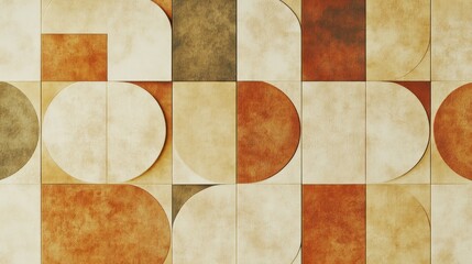 A symmetrical grid of circles and squares in muted earth tones creates a modern tile pattern