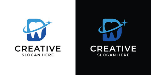 Initial letter D with dental care logo design vector