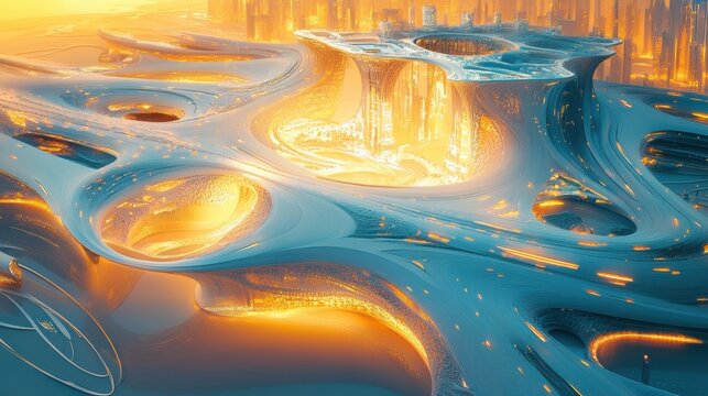 A futuristic cityscape with a unique, organic design.