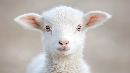 Obraz premium Adorable lamb portrait, farm background, springtime