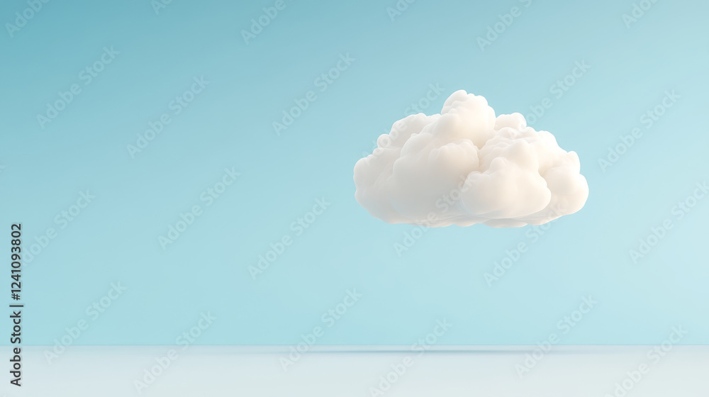 Poster fluffy white cloud floating in clear blue sky, creating serene and peaceful atmosphere. simplicity o