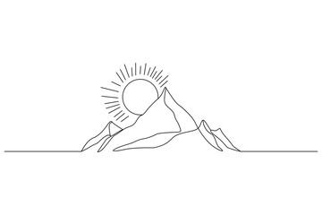 Sunset continuous one line drawing of outline simple vector illustration