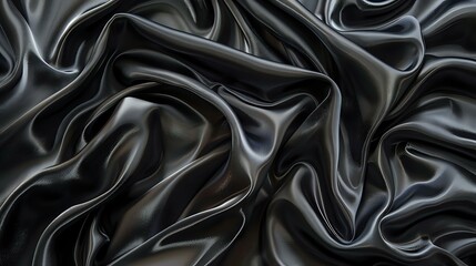 Obraz premium Luxurious black silk fabric with elegant folds and waves creating dramatic light and shadow effects. Smooth satin material background for fashion and luxury designs.