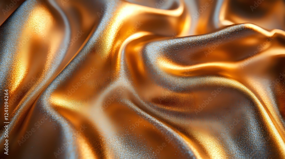 Poster luxurious golden silk fabric with soft waves and folds creating elegant texture and light reflection