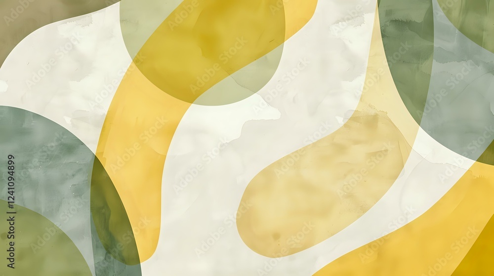 Poster abstract wavy pattern in soft yellow and sage green tones creates gentle flowing movement on white b