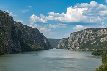 Obraz premium Djerdap national park, the iron gate of the Danube river , The Serbian side is the Serbia-Romanian border.