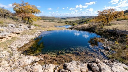 Autumn Hilltop Pond Reflecting Sky