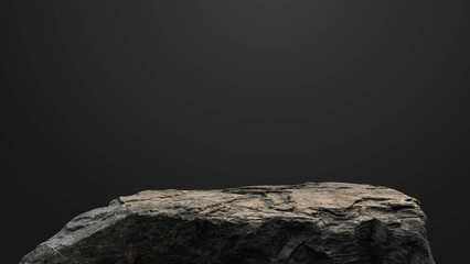 Rock podium, Stone with natural light dark background, Cliff rock mountain stand formation well display product, Clipping path