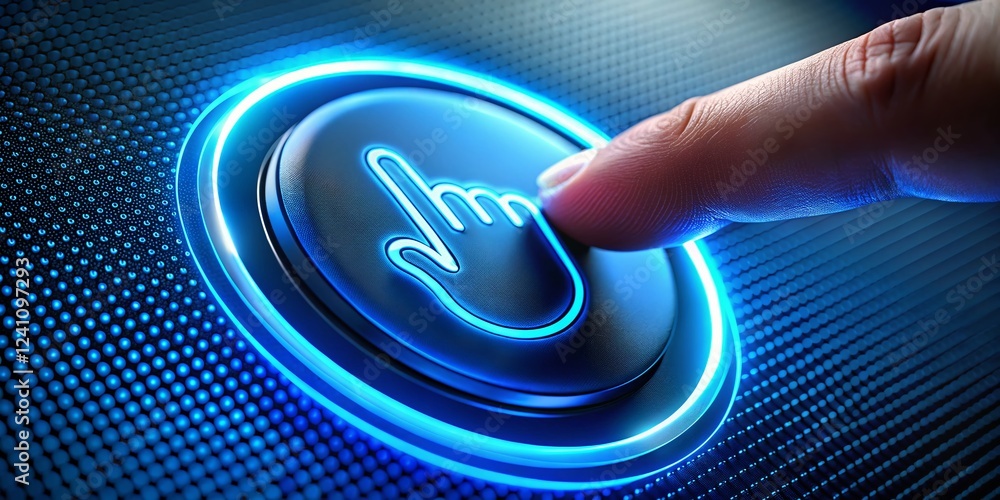 Poster hand cursor clicking button: digital interaction stock photo