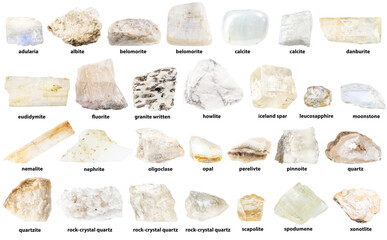 natural white minerals with names isolated