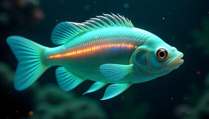 Fototapeta premium Luminous Aquatic Creature: A Teal Fish with Orange Highlights